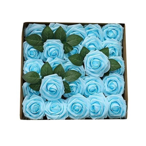 Artificial Flowers Foam Fake Roses 25pcs Light Pink Roses with Stems for Home Decor DIY Wedding Bouquets Party Bridal Shower Centerpieces Faux Flower Arrangements Tables Decorations