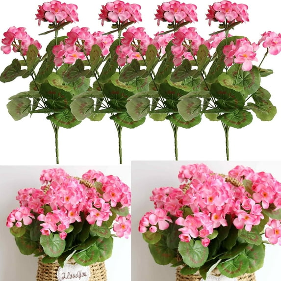Artificial Flowers Geranium Bush Begonia Silk Flowers for Outdoor Indoor Artificial Plant Flowers for Patio Lawn Garden Decor (4PCS Red)