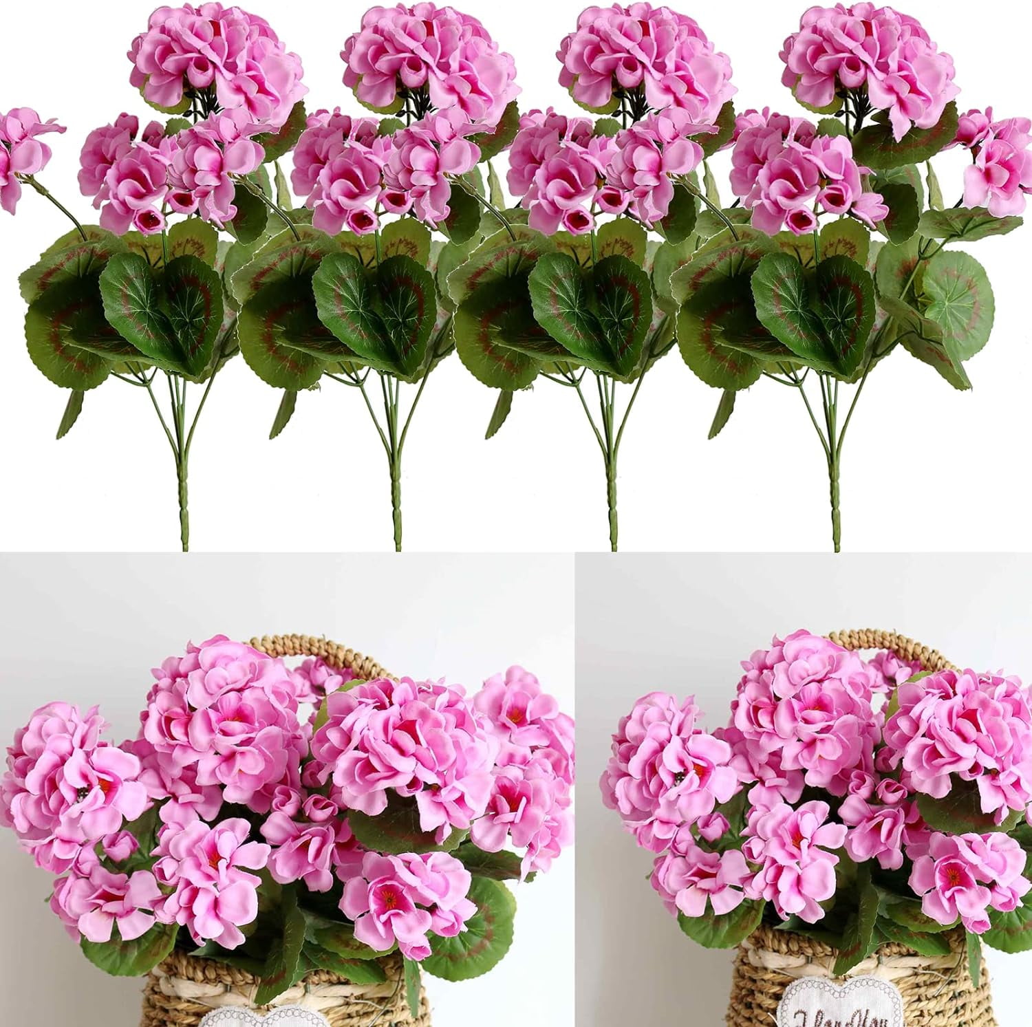 Artificial Flowers Geranium Bush Begonia Silk Flowers for Outdoor Indoor Artificial Plant Flowers for Patio Lawn Garden Decor (4PCS Red)