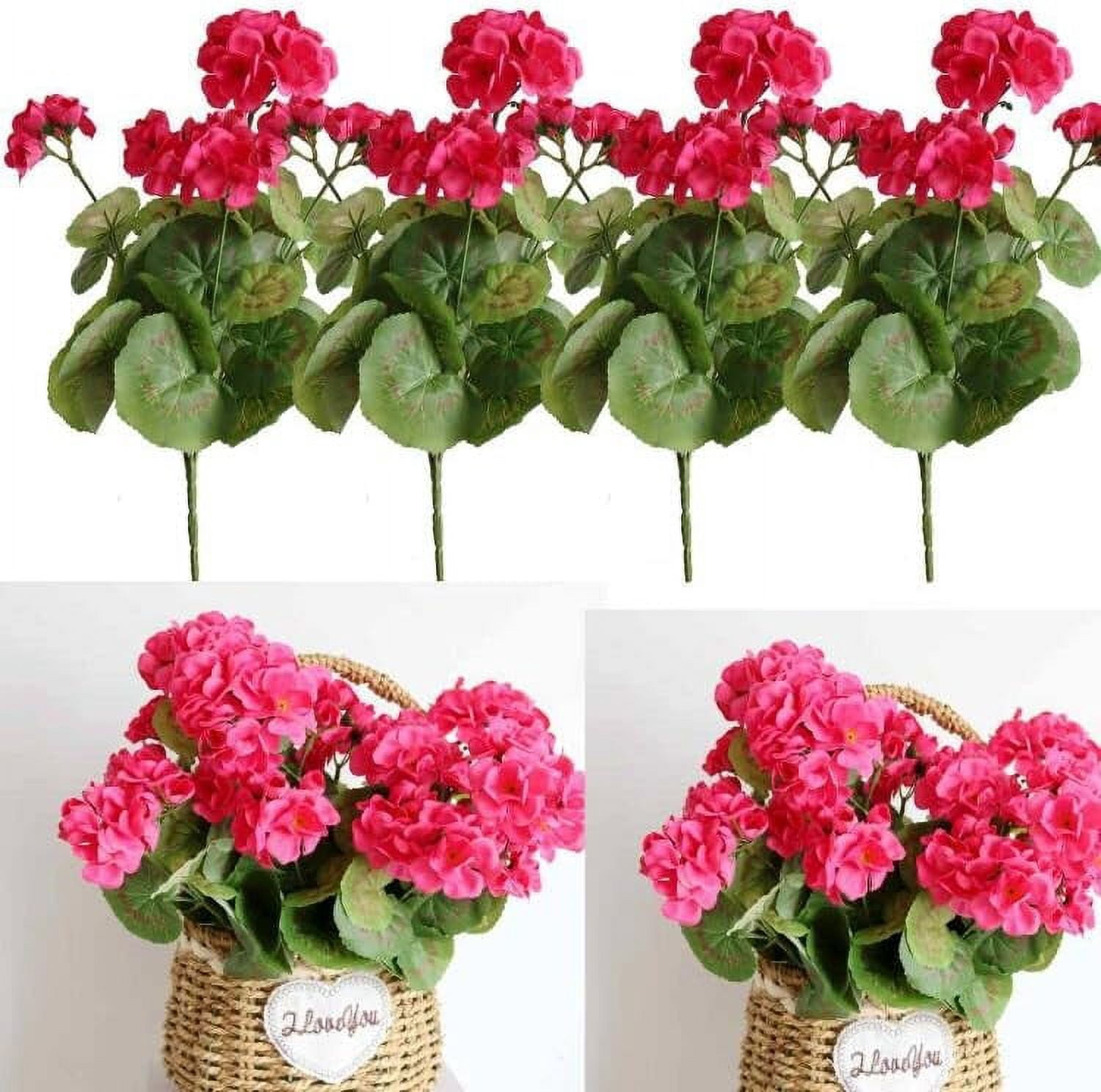 Artificial Flowers Geranium Bush Begonia Silk Flowers for Outdoor Indoor Artificial Plant Flowers for Patio Lawn Garden Decor (4PCS Red)