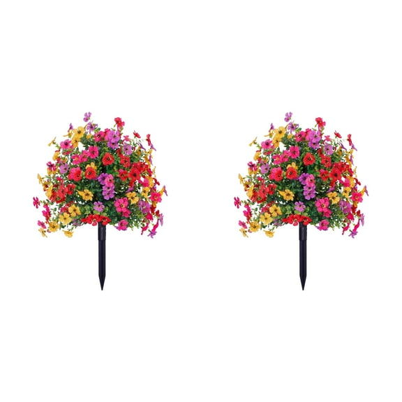 Artificial Flowers With Ground Garden Stake Faux Greenery Shrubs Garden Accessories 22" For Farmhouse Outdoor Outside Garden Porch Patio Wedding Decoration,1 Artificial Violet Stump *2