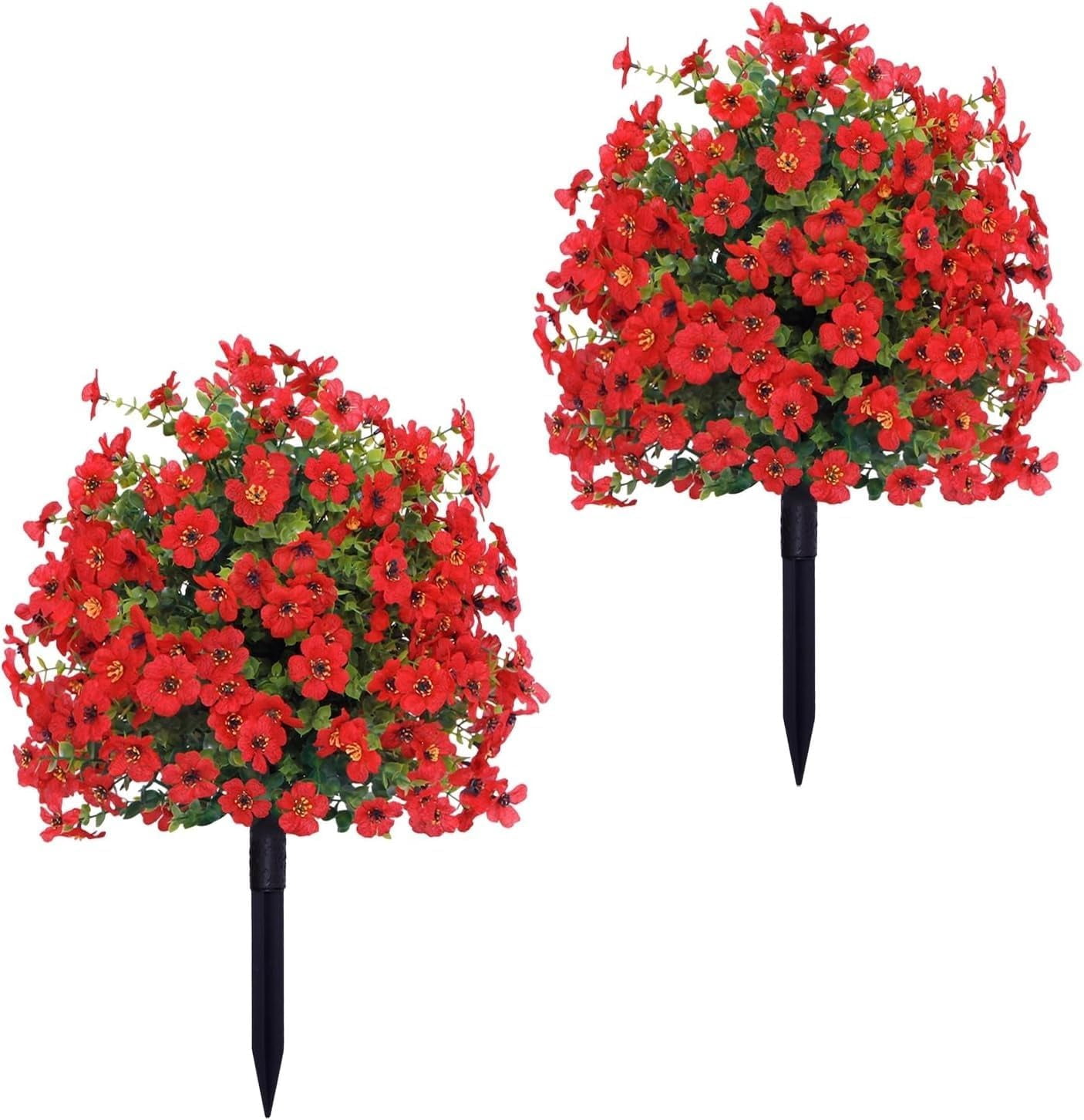 Artificial Flowers with Ground Spikes,2pcs Garden Stake Faux Greenery Shrubs Garden Accessories 22" for Farmhouse Outdoor Outside Porch Patio Wedding Party Decoration (F)