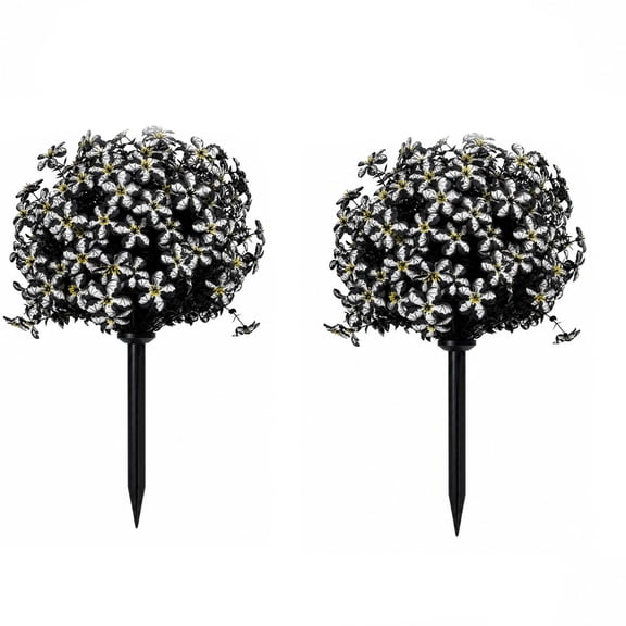 Artificial Flowers Halloween Black White Spherical Floral Picks 2 Pack Outdoor Lawn Patio Cemetery Decor Seasonal Holiday Yard Layout