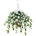 thumbnail image 1 of Artificial Flowers Hanging Basket,Bougainvillea Silk Vine Flowers for Outdoor/Indoor, 0Inch Coconut Lining Flower Pot with Hanging Plant for Patio Lawn Garden Decor (Purple), 1 of 5
