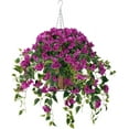 thumbnail image 1 of Artificial Flowers Hanging Basket,Bougainvillea Silk Vine Flowers for Outdoor/Indoor, 0Inch Coconut Lining Flower Pot with Hanging Plant for Patio Lawn Garden Decor (Purple), 1 of 5