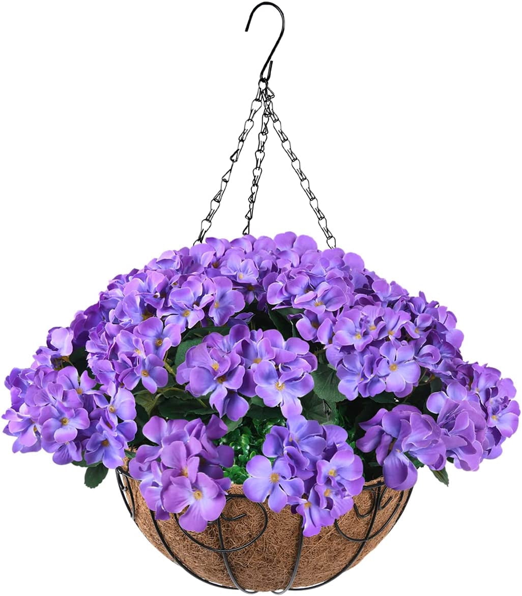 Artificial Flowers Hanging Basket for Outdoor Indoor Decor,Faux Silk ...