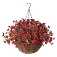 thumbnail image 1 of Artificial Flowers Hanging Basket for Outdoor Indoor Spring Summer Decoration,Fake Silk Colorful Daisy Eucalyptus in 12" Coconut Lining Flowerpot Arrangement for Home Patio Yard Decor(Red), 1 of 6