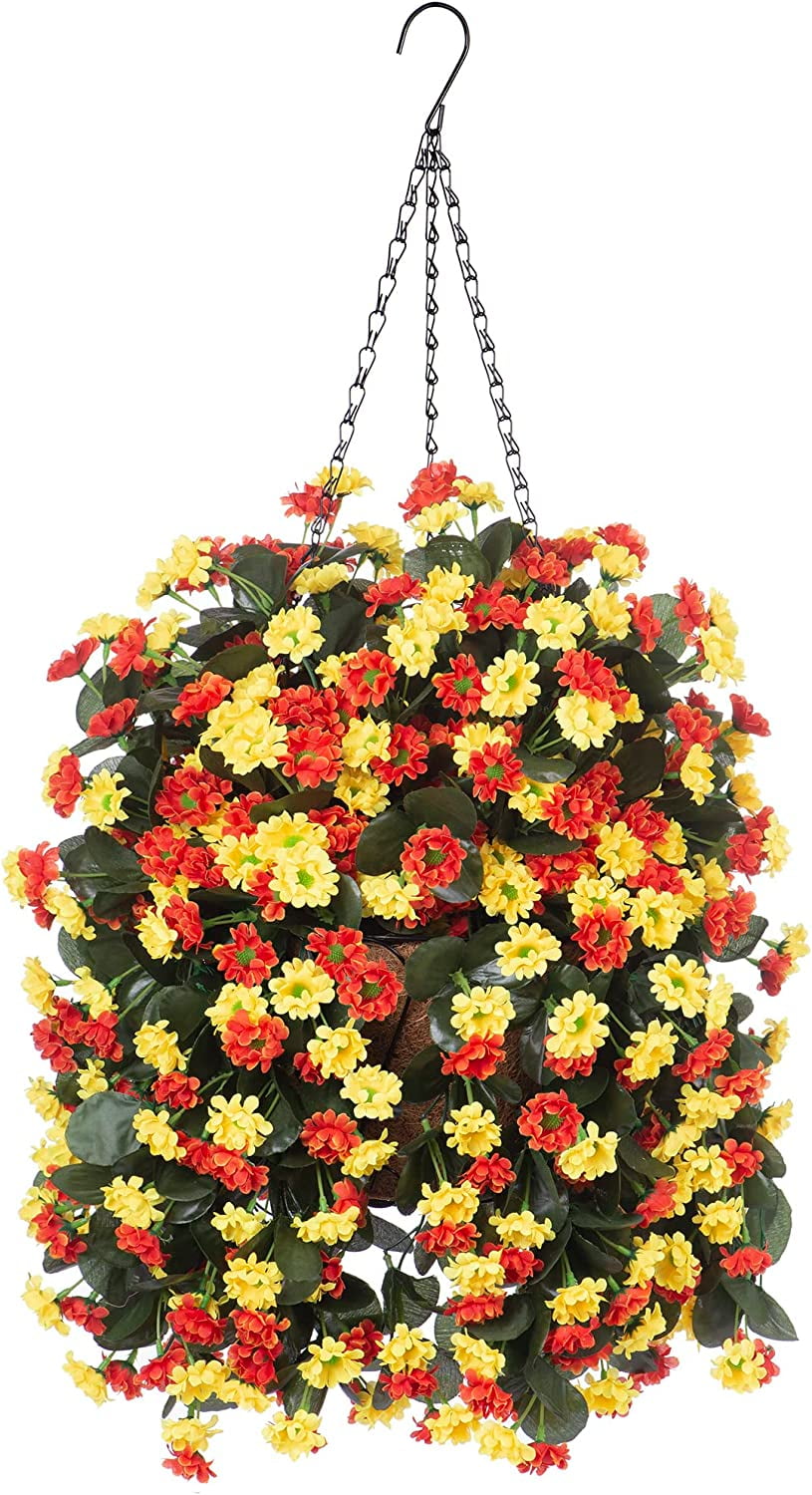 Artificial Flowers in Hanging Basket for Outdoors Indoors Decor