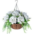 thumbnail image 1 of Artificial Flowers in Hanging Basket Planter for Home Spring Decoration, Silk Hydrangea Outdoor Indoor Arrangements, Metal Coconut Lining Basket with Faux Plant(Champagne), 1 of 5