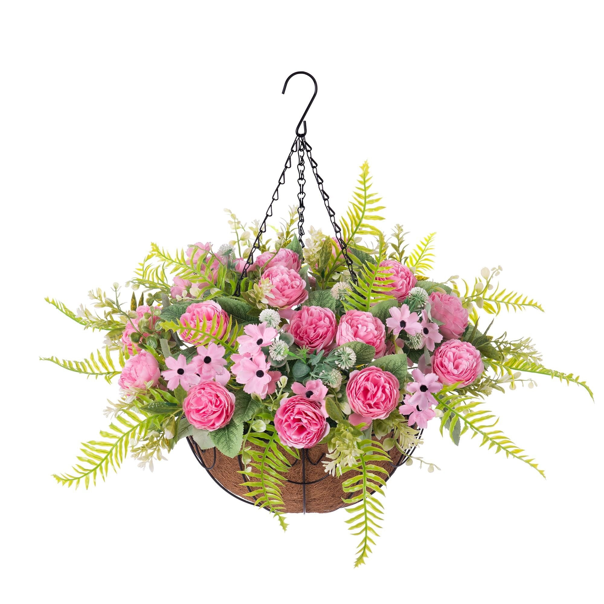 Artificial Flowers in Hanging Basket Planter for Home Spring Summer ...
