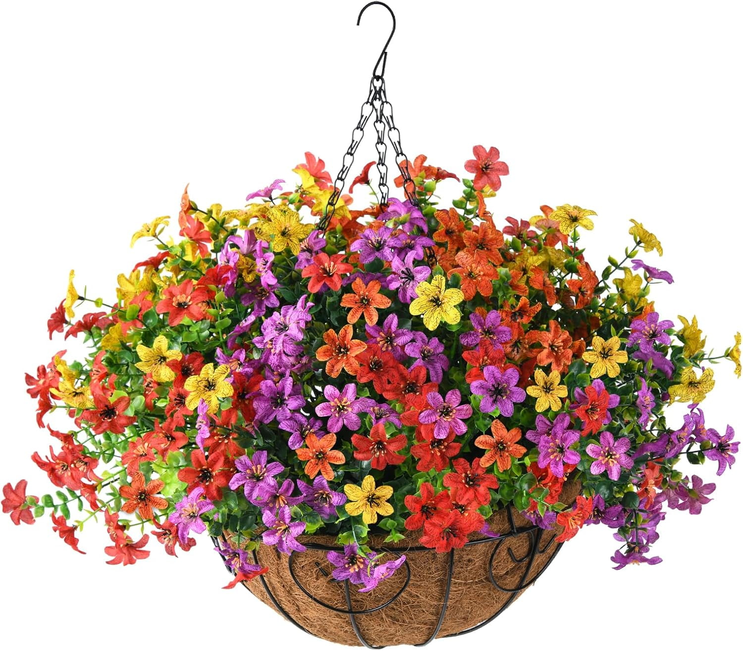 Artificial Flowers Hanging Baskets, Multicolor 12 Bundles Faux Flower ...
