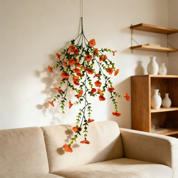 Artificial Flowers, Hanging Faux Flower Vine, Long Flower Garland for Wedding Party Wall Door Decor(Orange)