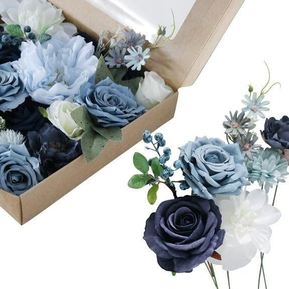 Artificial Flowers for Home Decoration, Assorted Fake White Roses in Bulk Silk Foam Flowers for Crafts DIY Wedding Bouquets Table Home Centerpieces Arrangements Dusty Blue