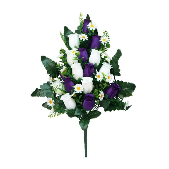 Artificial Flowers - Household Imitation - Artificial Cemetery Flowers For – Realistic Rose Memorial Flowers With Vase For Decorations - 16 Cemetery Flowers*1 Bunch