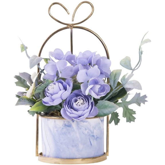 Artificial Flowers Hydrangea with Ceramic Vase Silk Chrysanthemum Mini Potted Fake Flowers Hanging Potted Plants for Wedding Home Office Decoration Pack of One (White)