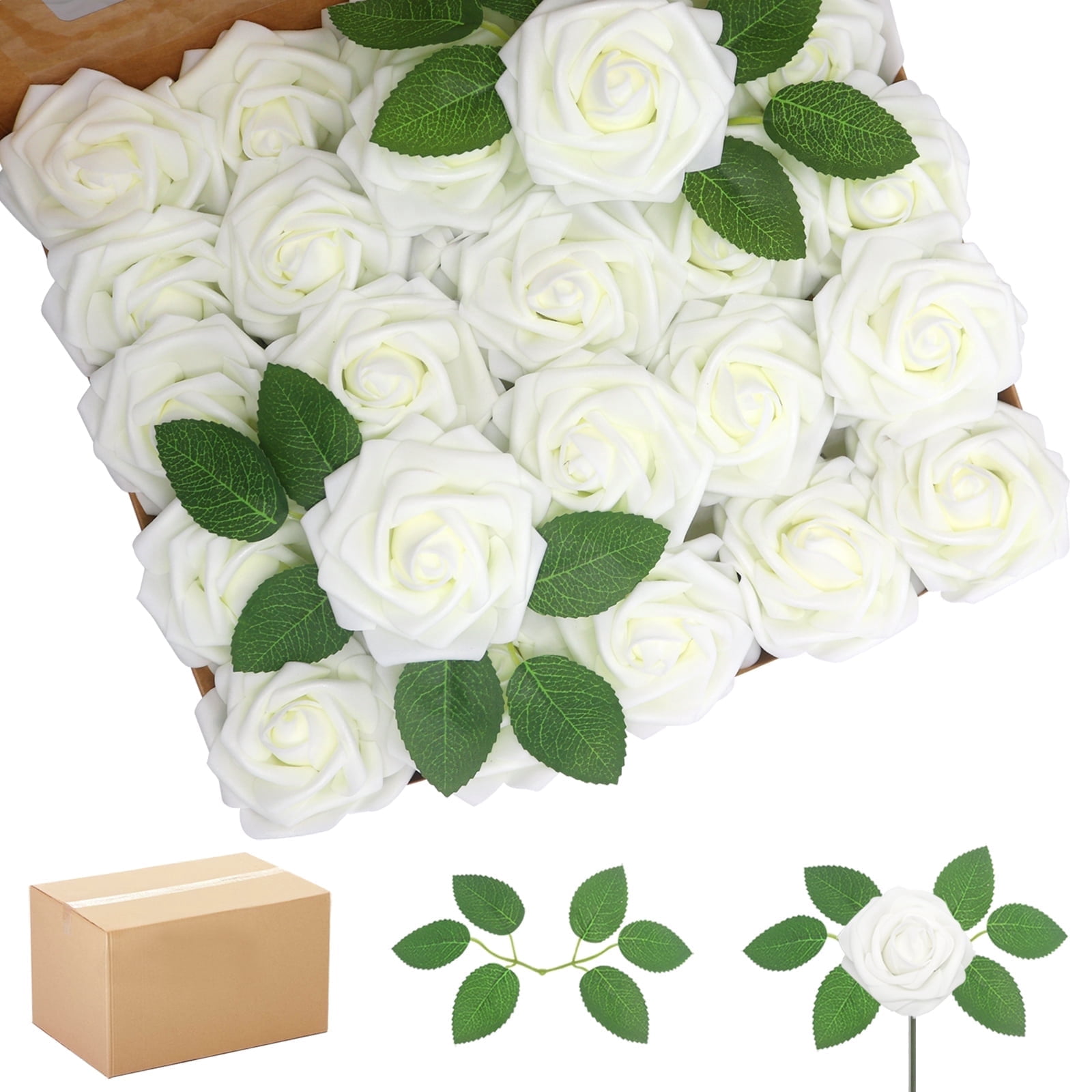 Artificial Flowers Ivory Roses 200PCS Real Looking Foam Fake Roses with ...