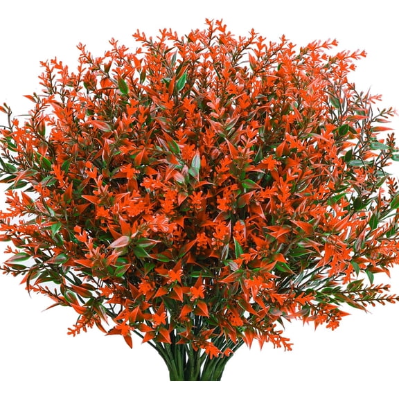 Artificial Flowers Lavender Flowers Outdoors UV Resistant Fake Shrubs Greenery Plants Indoor Plastic Faux Bouquets for Outdoor Home Garden Porch Decoration (Orange)