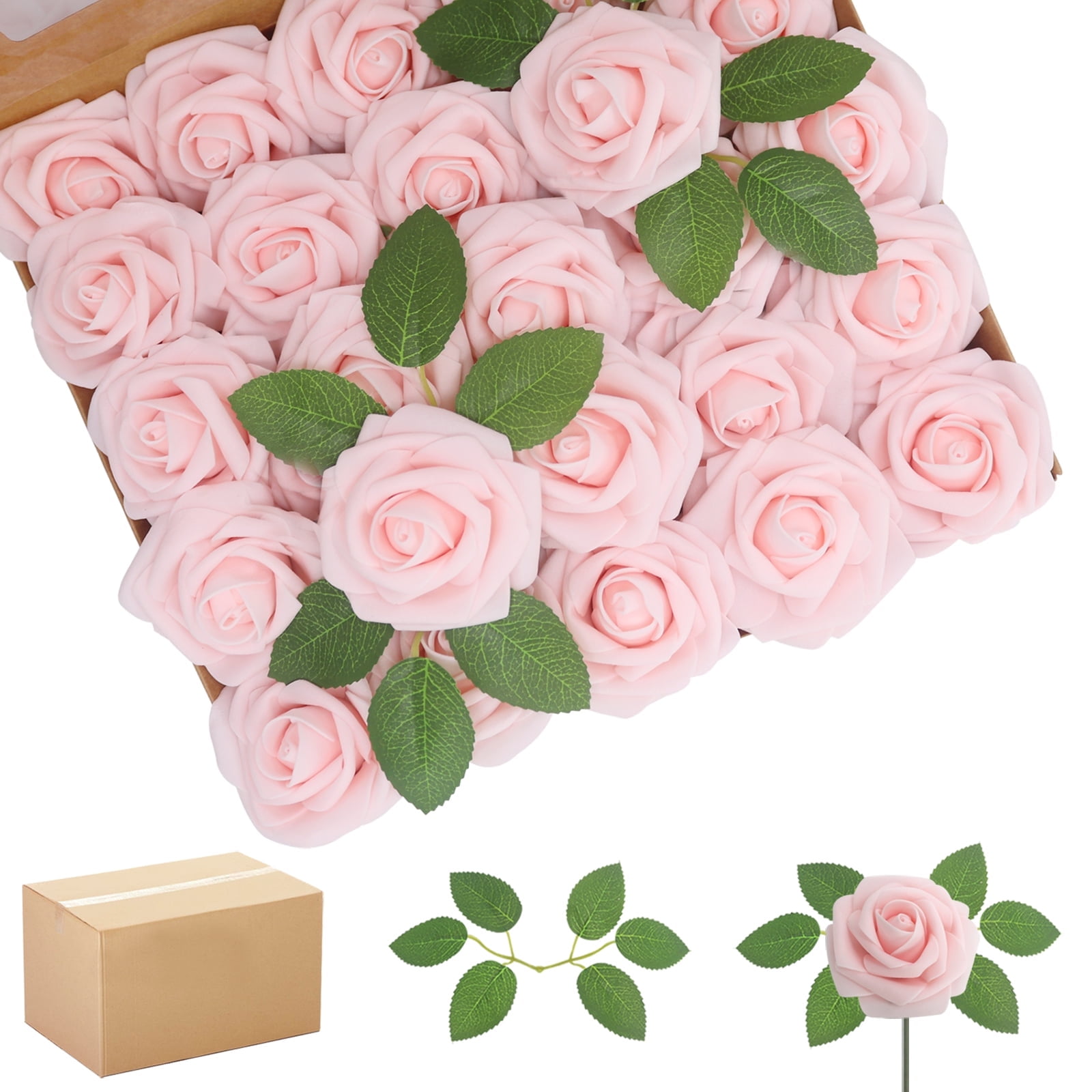 Artificial Flowers Light Pink Roses 200PCS Real Looking Foam Fake Roses ...