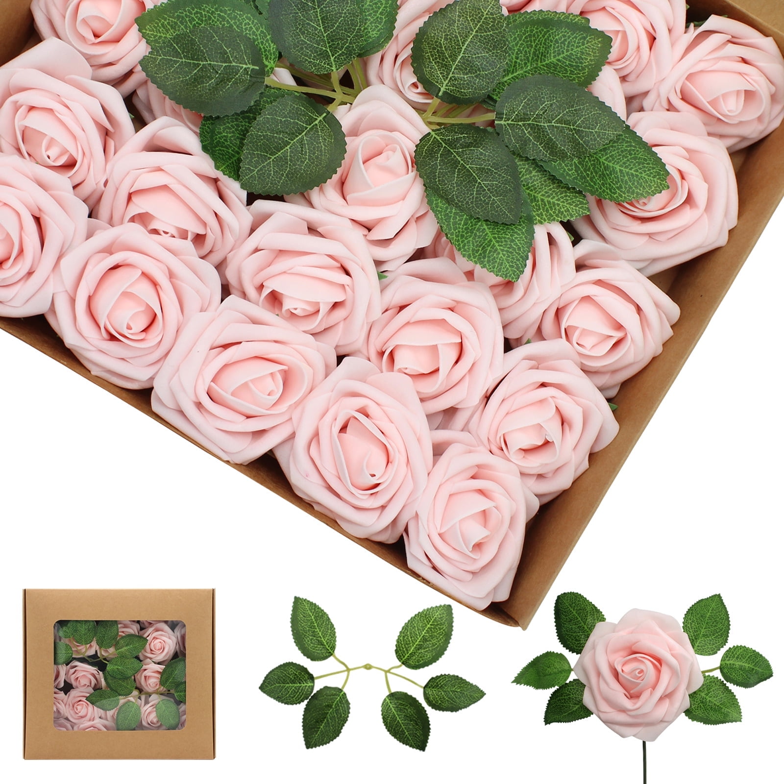 Artificial Flowers Light Pink Roses 25PCS Real Looking Foam Fake Roses ...