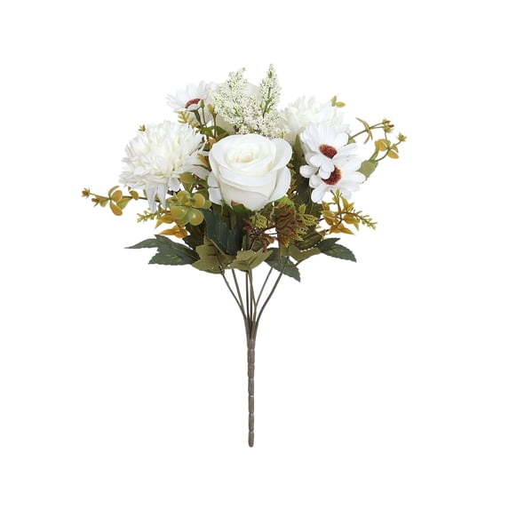 Artificial Flowers Like Real Artificial Bouquet, Mixed Silk Artificials Roses Bouquet with Daisy Chrysanthemum White Flowers for Centerpiece Table Wedding Party, Available in 7 colors
