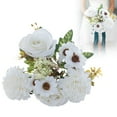 thumbnail image 1 of Artificial Flowers Like Real Artificial Bouquet Silk Artificial Roses Bouquet with Daisy Chrysanthemum Pink Flowers for Centerpiece Table Wedding Party Home Decor,White, 1 of 9