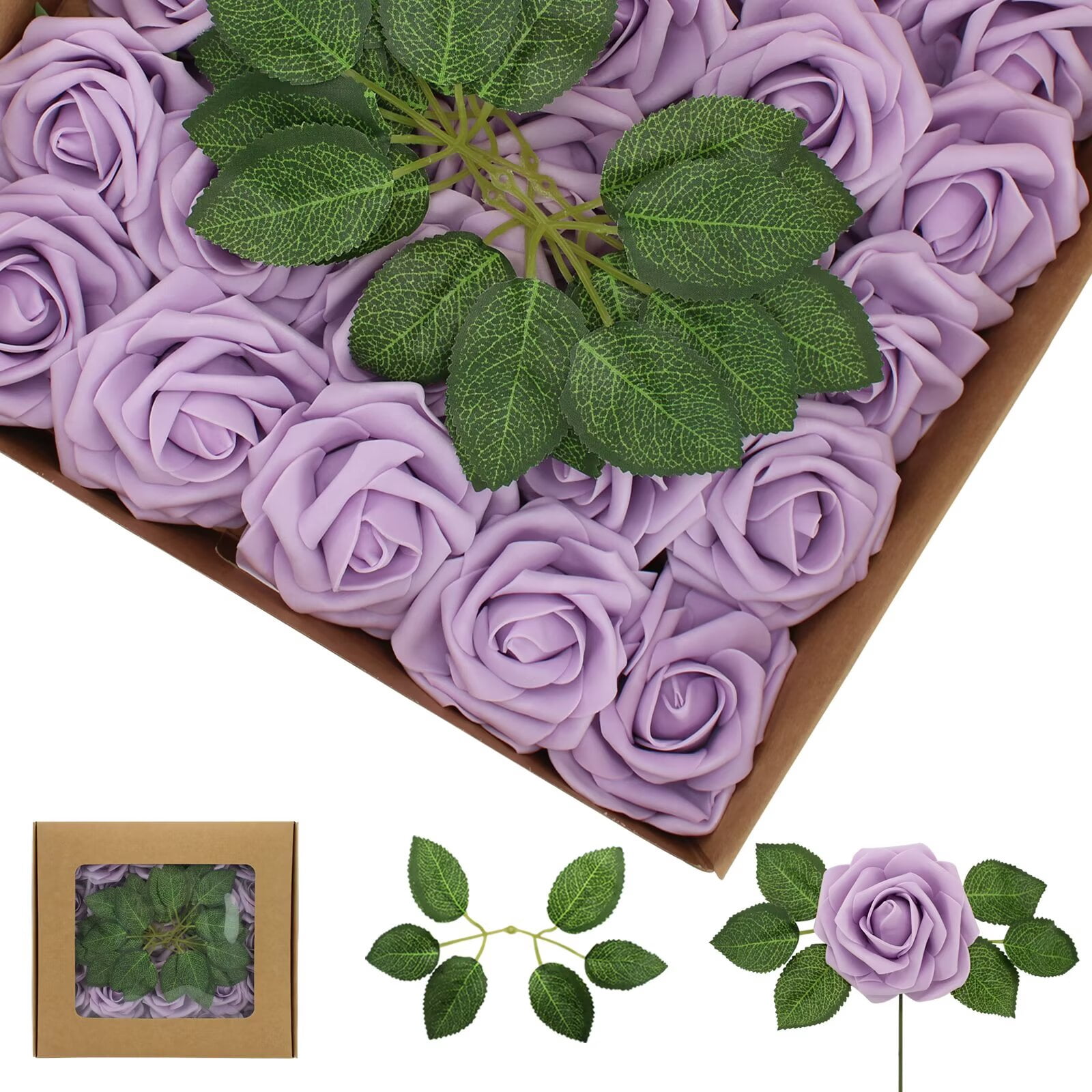 Artificial Flowers Lilac Roses 100PCS Real Looking Foam Fake Roses with ...