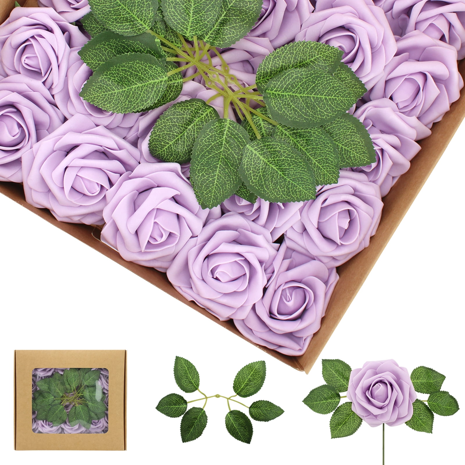 Artificial Flowers Lilac Roses 100PCS Real Looking Foam Fake Roses with ...