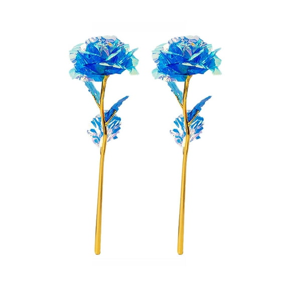 Artificial Flowers Luxury Gifts 24K Gold Foil Rose 2Pcs Blue Fake Floral Dual Blooms For Couple Gift Synchronized Love Realistic Artificial Flowers