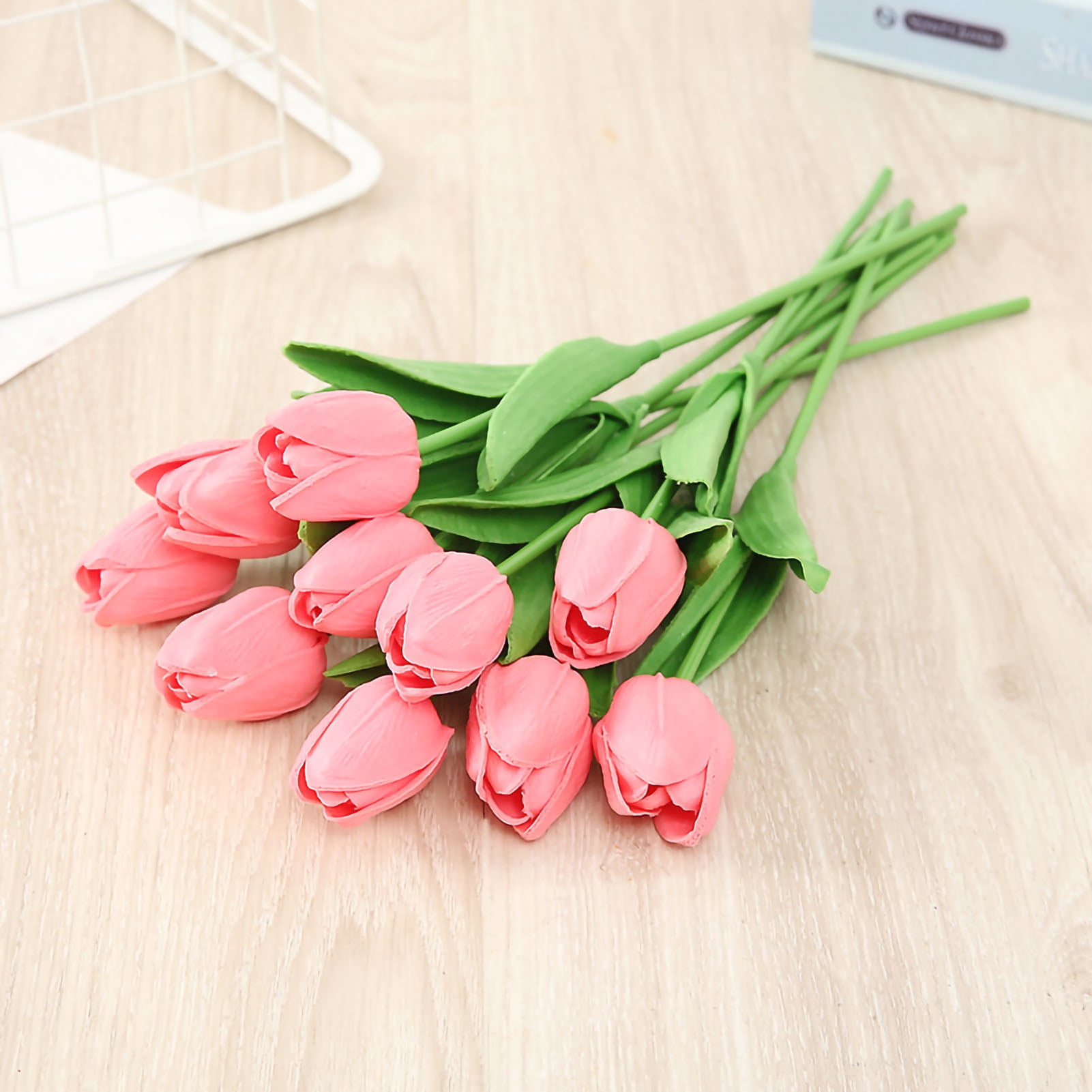Artificial Flowers Mini PU Tulips Bouquet Faux Plants for Wedding Room