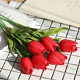 thumbnail image 1 of Artificial Flowers Mini Tulip Bouquet 5 Stems Red for Wedding Home Decor, 1 of 4