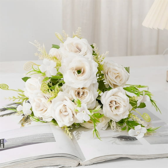 Artificial Flowers Mother's Day Gifts Artificial Flowers Wedding Flowers Silk Flowers with Stems Fake Cake Flowers for Wedding Bouquets Centerpieces Baby Shower Decoration (White)&5