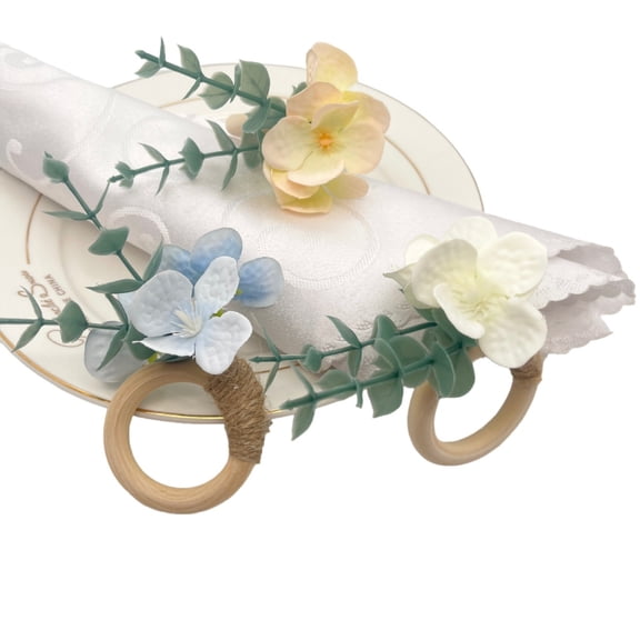 Artificial Flowers Napkin Rings Set of 6, Tabletop Decor Supplies for Wedding, Banquet, Dinner Party.