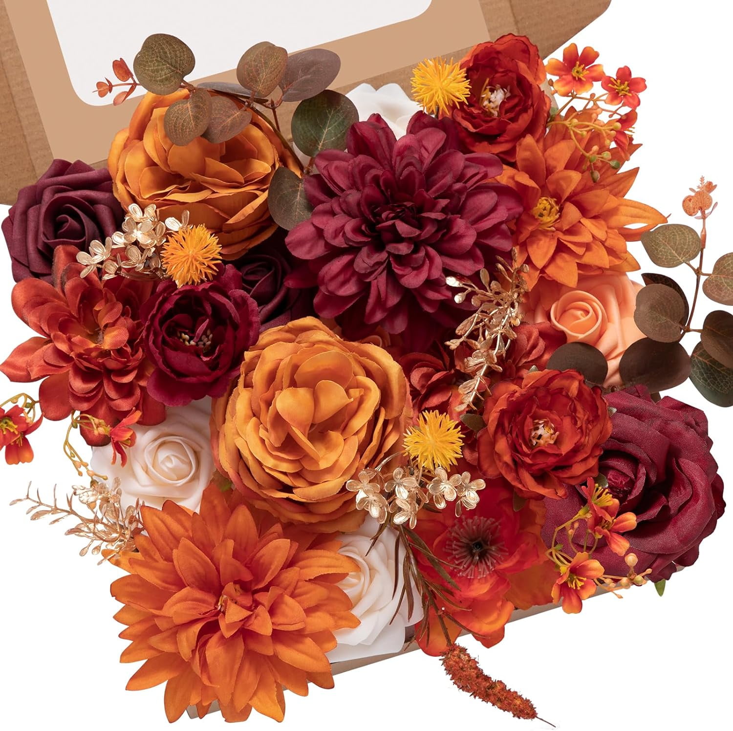 Artificial Flowers Orange Burgundy Fake Flowers for DIY Wedding