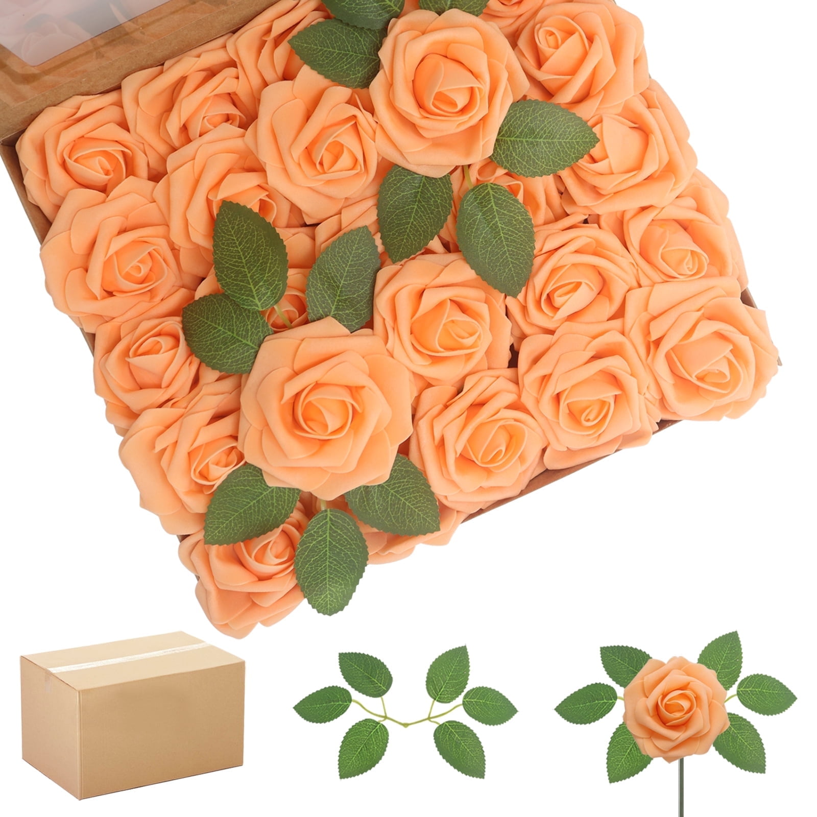 Artificial Flowers Orange Roses 200PCS Real Looking Foam Fake Roses ...