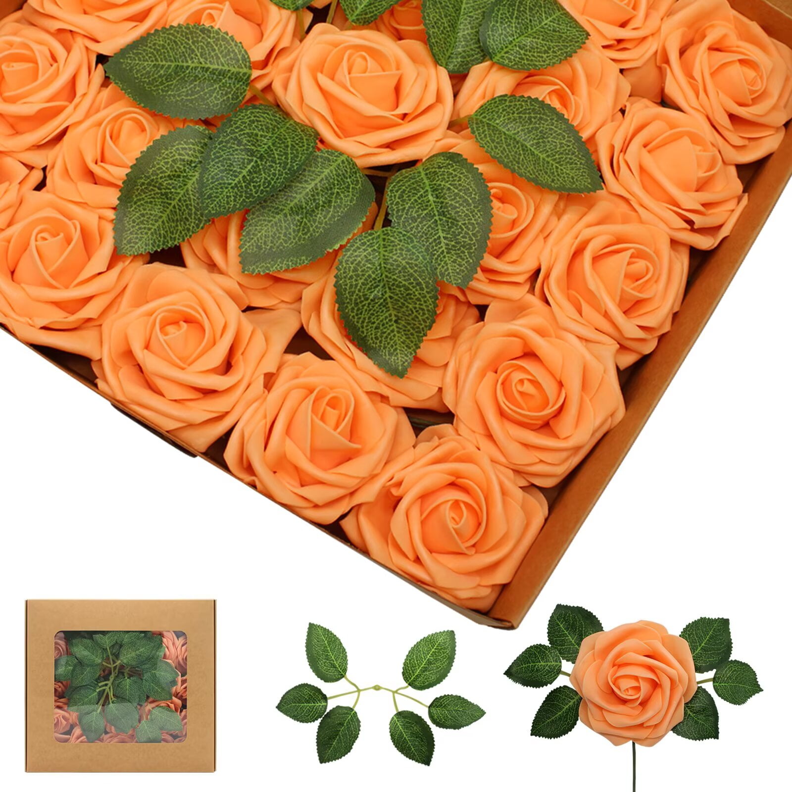 Artificial Flowers Orange Roses 200PCS Real Looking Foam Fake Roses ...