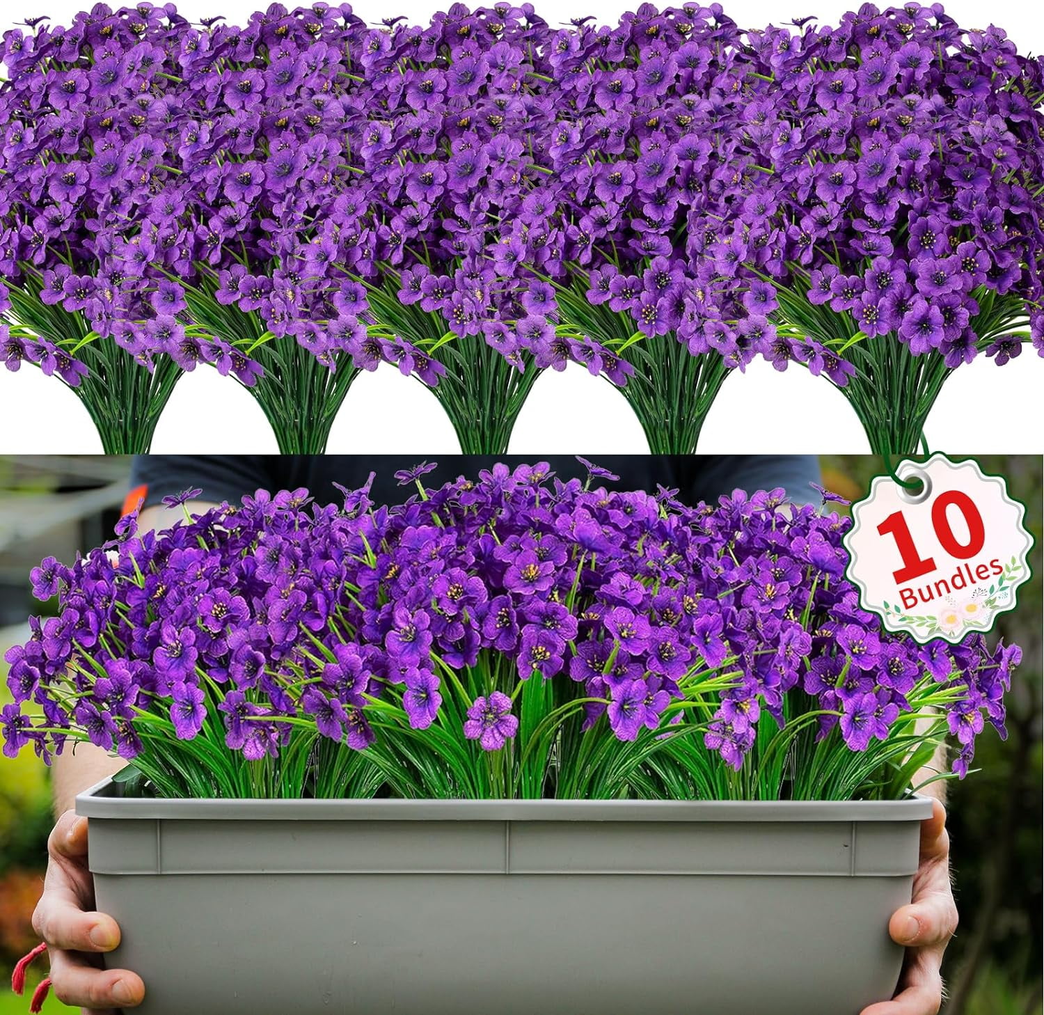 Artificial Flowers Outdoor,10 Bundles Faux Flowers UV Resistant,Faux