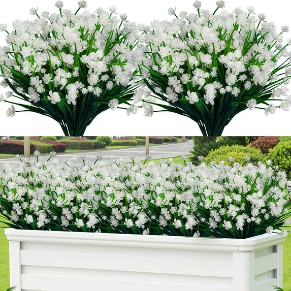 Artificial Flowers for Outdoor,10pcs Plastic Flowers Decoration, UV Resistant Faux Flowers Shrubs, Artificial Plants for Indoor Outside Garden Home Wedding Farmhouse(5 Color)