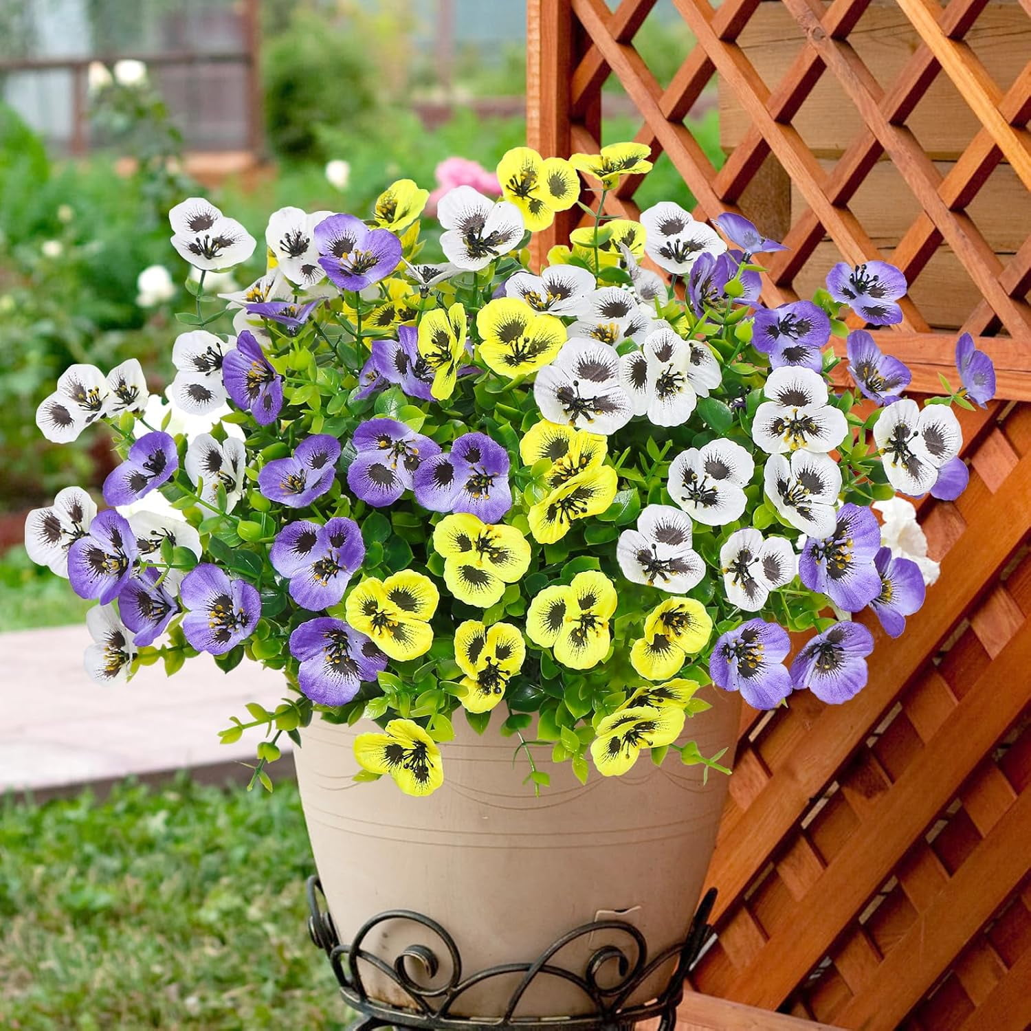 Artificial Flowers for Outdoor, 12 Bundles Fake Flowers, Realistic Faux Silk Pansy Flower Artificial Plants for Home Porch Patio Planter Spring Easter Decor