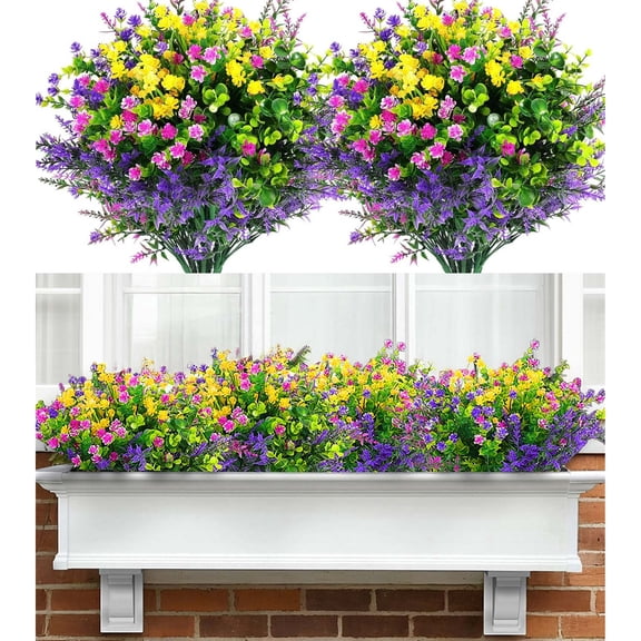 XEAZON Artificial Flowers Outdoor, 12 Bundles Faux Plants Outdoor, UV Resistant Plastic Flower for Hanging Planter Porch Window Home Wedding Porch Patio Decoration (Mix Color)