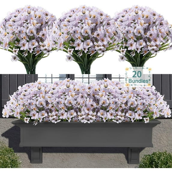 Artificial Flowers Outdoor, 20 Bundles Artificial Plants UV Resistant Fake Plants for Outdoors Outside Front Porch Window Box Hanging Planter Decoration