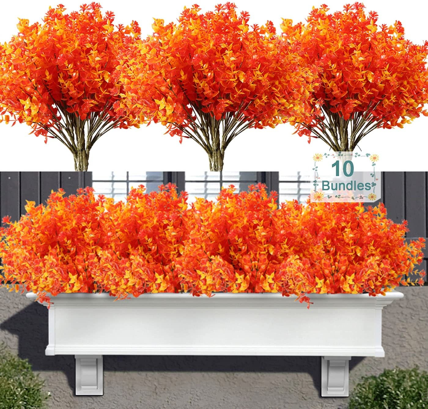 Artificial Flowers Outdoor, 6 Bundles Artificial Plants UV Resistant Fake Plants for Outdoors Outside Front Porch Window Box Hanging Planter Decoration, Orange