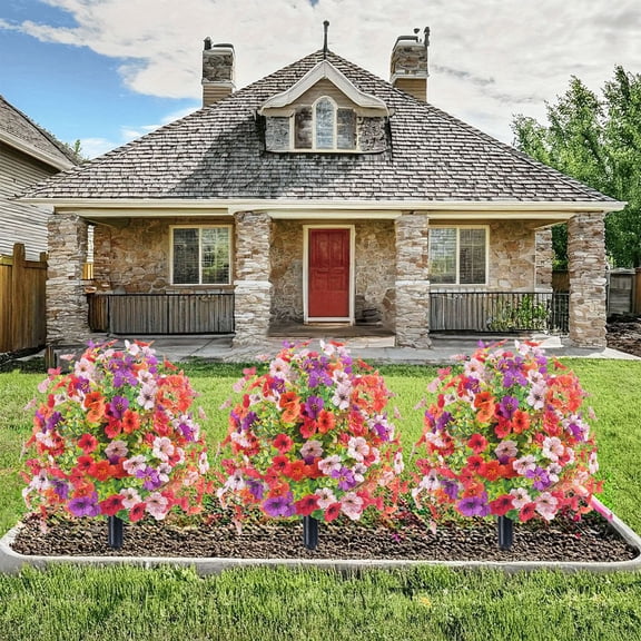 Artificial Flowers Outdoor Decor Spring Violet Ground Stake for Garden Patio Yard Silk Faux Floral Arrangement for Home and Wedding Aisle Markers