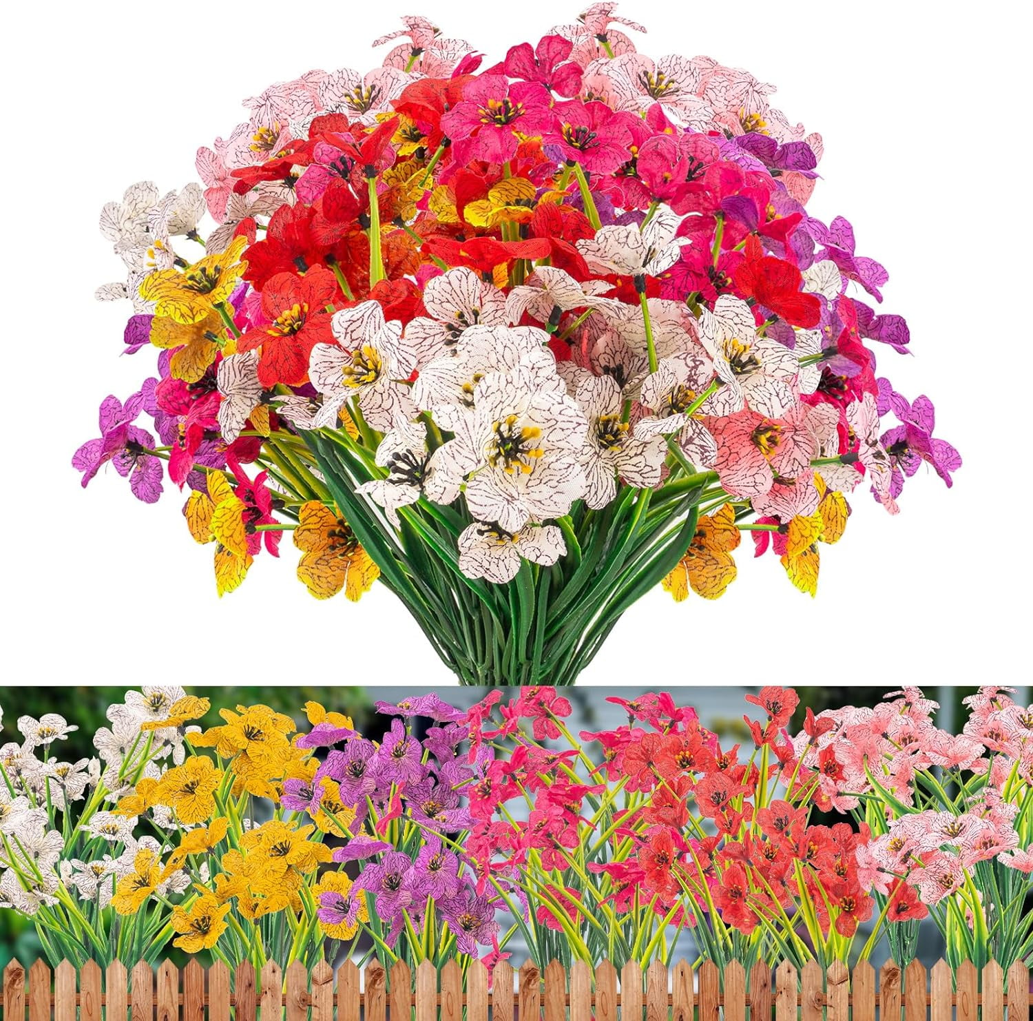 Artificial Flowers Outdoor No Fade UV Resistant Fake Plastic Flowers Faux Plants for Garden Patio Porch Window Box Home Wedding Farmhouse Hanging Décor