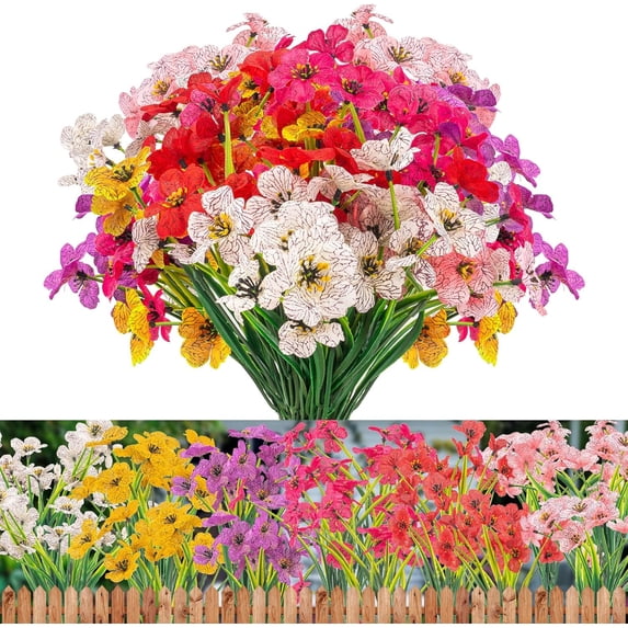 Artificial Flowers Outdoor No Fade UV Resistant Fake Plastic Flowers Faux Plants for Garden Patio Porch Window Box Home Wedding Farmhouse Hanging Décor