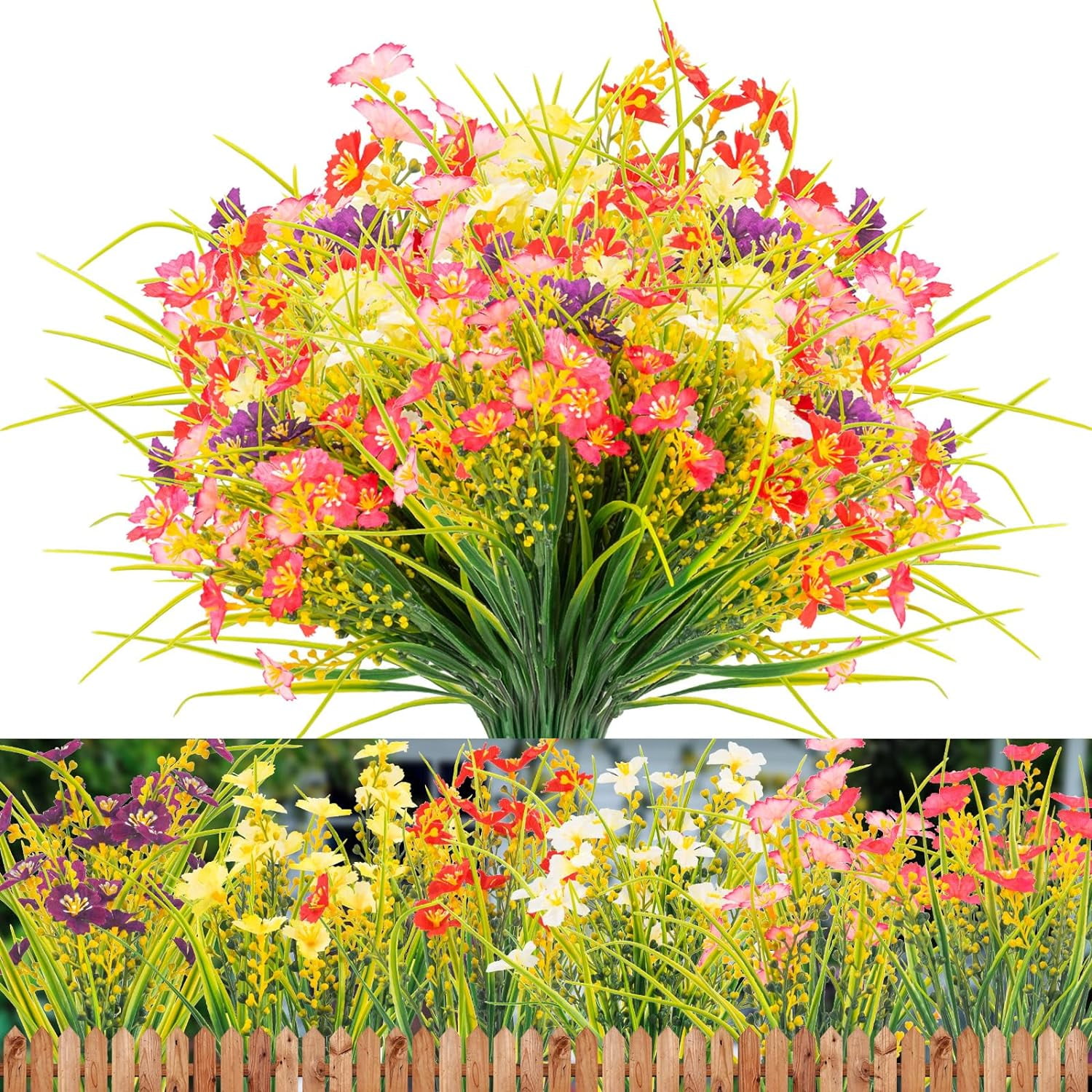 Artificial Flowers Outdoor No Fade UV Resistant Fake Plastic Flowers Faux Plants for Garden Patio Porch Window Box Home Wedding Farmhouse Hanging Décor
