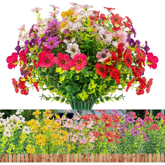 Artificial Flowers Outdoor No Fade UV Resistant Fake Plastic Flowers Faux Plants for Garden Patio Porch Window Box Home Wedding Farmhouse Hanging Décor
