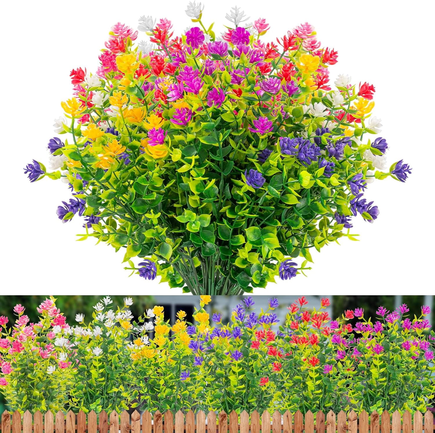 Artificial Flowers Outdoor No Fade UV Resistant Fake Plastic Flowers Faux Plants for Garden Patio Porch Window Box Home Wedding Farmhouse Hanging Décor