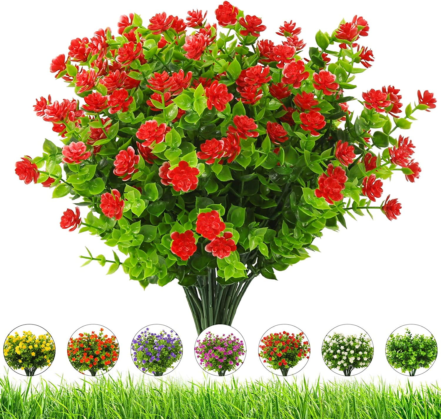 Artificial Flowers Outdoor Fake Flower - 20 Bundles Faux Plastic Outdoors Flowers Plants Greenery Shrubs for Outside Indoor Garden Porch Window Box Decoration(Red)