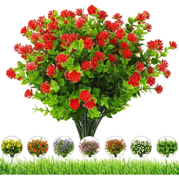 Artificial Flowers Outdoor Fake Flower - 20 Bundles Faux Plastic Outdoors Flowers Plants Greenery Shrubs for Outside Indoor Garden Porch Window Box Decoration(Red)