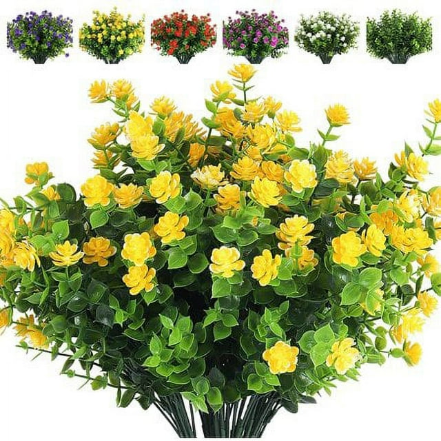 Artificial Flowers Outdoor Fake Flowers，8 Bundles Outside Face Mums